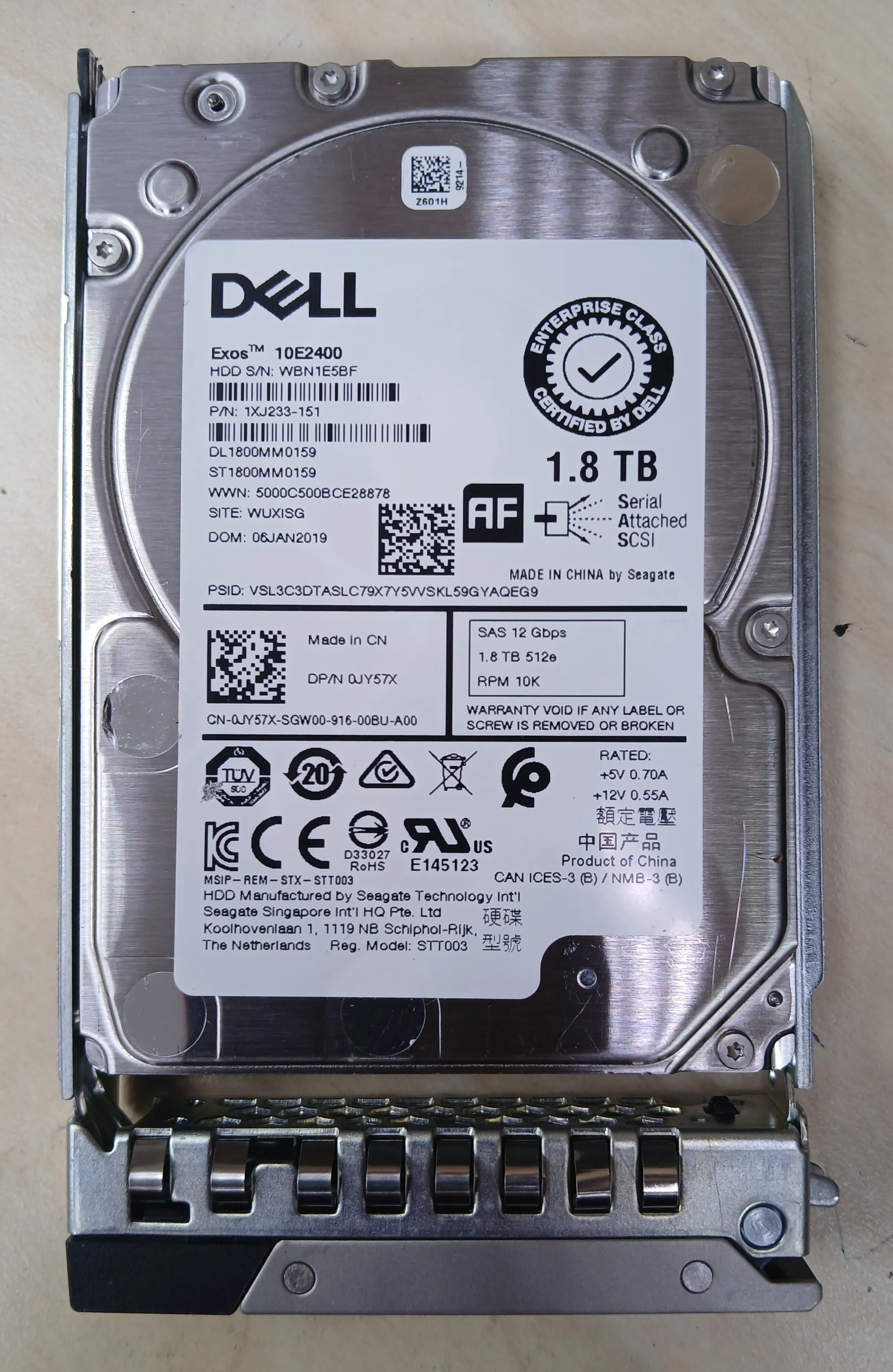 Dell 1.8TB 10K RPM SAS 12Gb/s 2.5" Enterprise Hard Drive with Tray | 0JY57X | ST1800MM0159