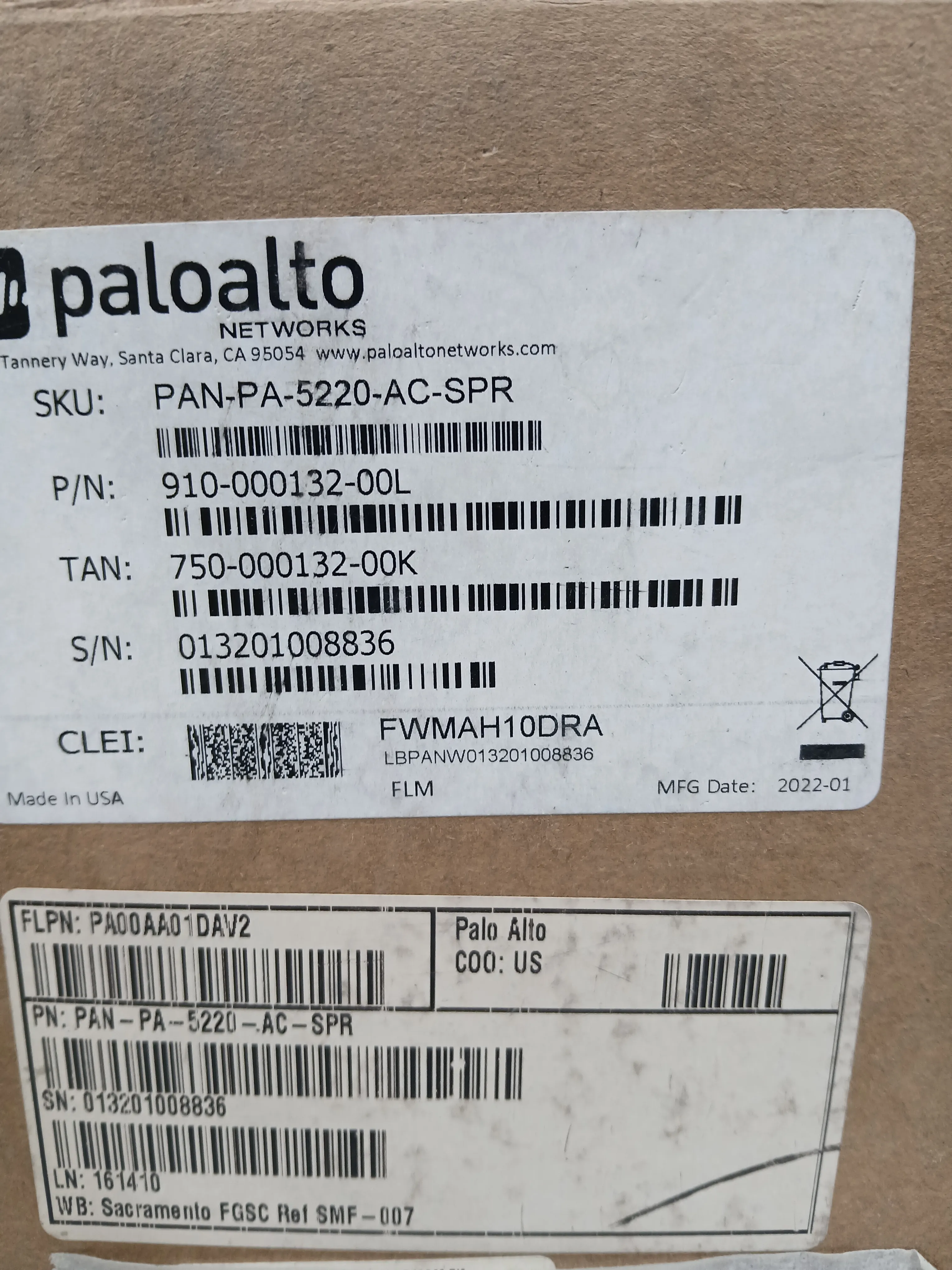Palo Alto Networks PA-5220 Next-Generation Firewall | Enterprise VPN Gateway | 1/10/40GbE Security Appliance