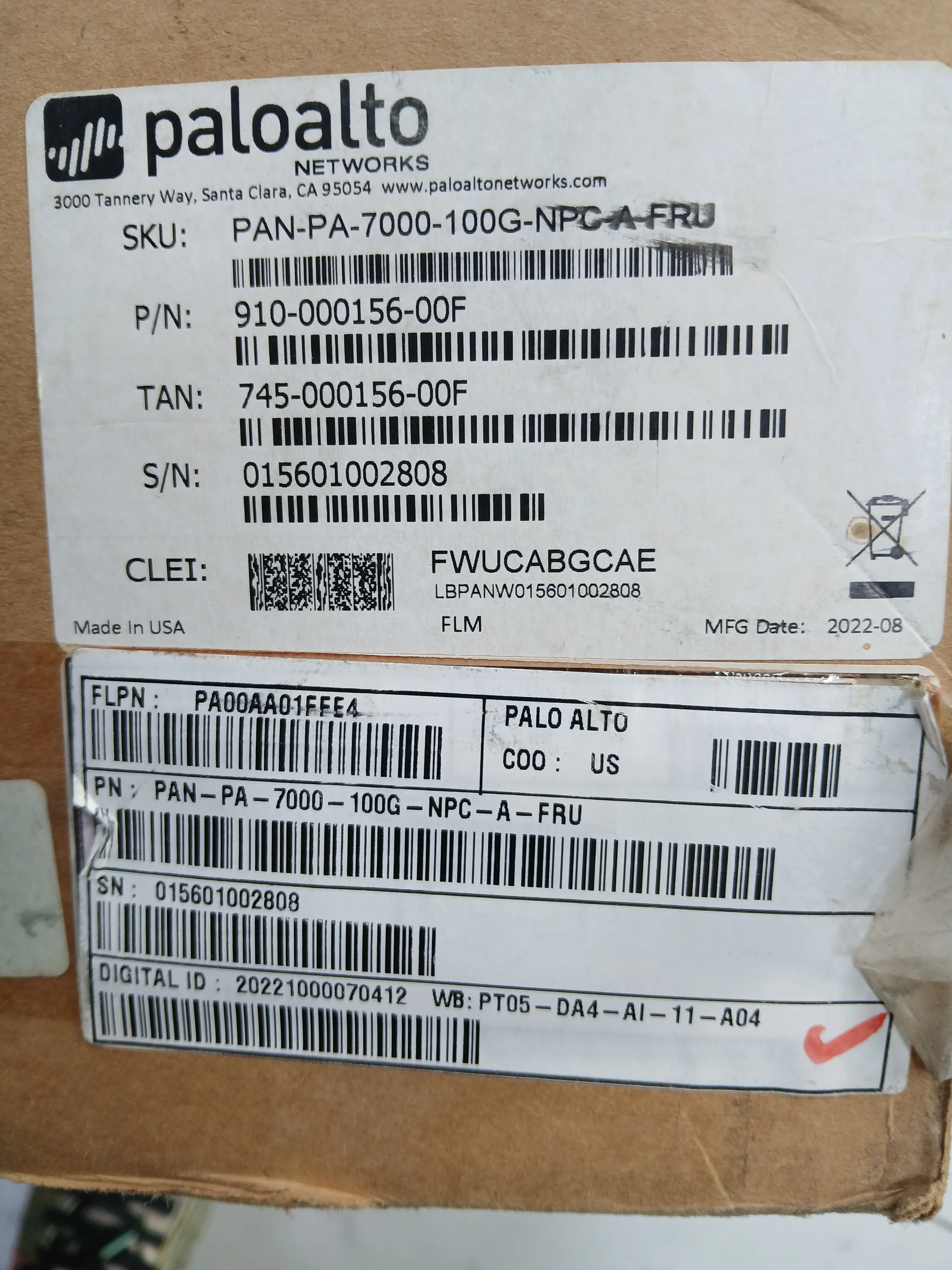 Palo Alto Networks PA-7000-100G-NPC-A Network Processing Card | 100GbE Firewall Interface Module | PA-7000 Series
